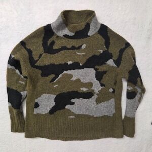 Beachlunchlounge Camo Mock Neck Sweater Olive Green Grey Black Large
